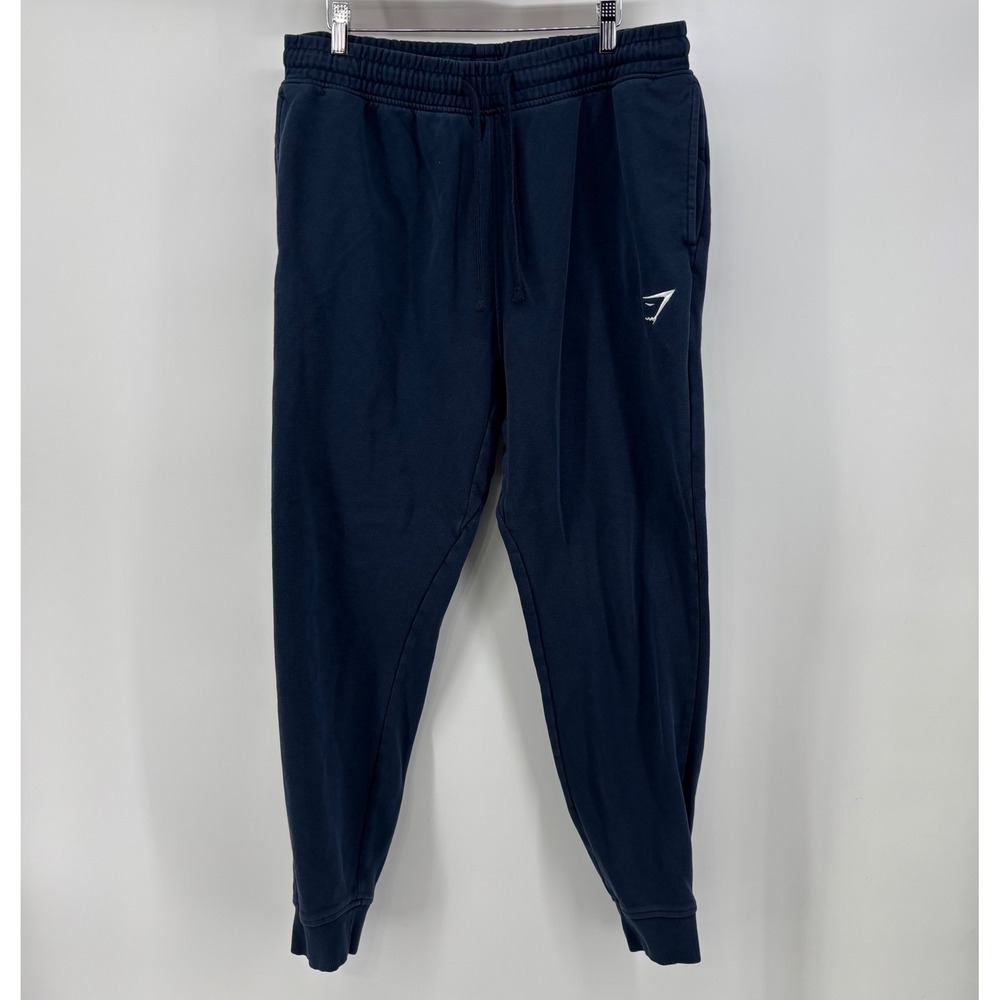 Gymshark Crest Joggers Men XL Sweatpants Navy Blue Tapered Elastic Waist